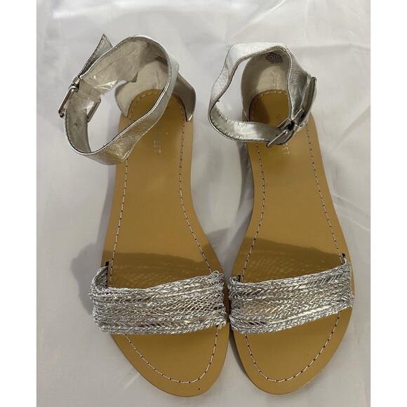 Women’s Silver Nine West Open Toe Closed Back Ankle Wrap Sandals Size 8 - Picture 3 of 7